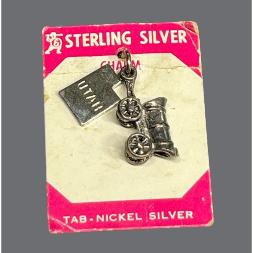 New Old Stock Vintage STERLING SILVER CHARM Covered Wagon Pioneer Marked Utah